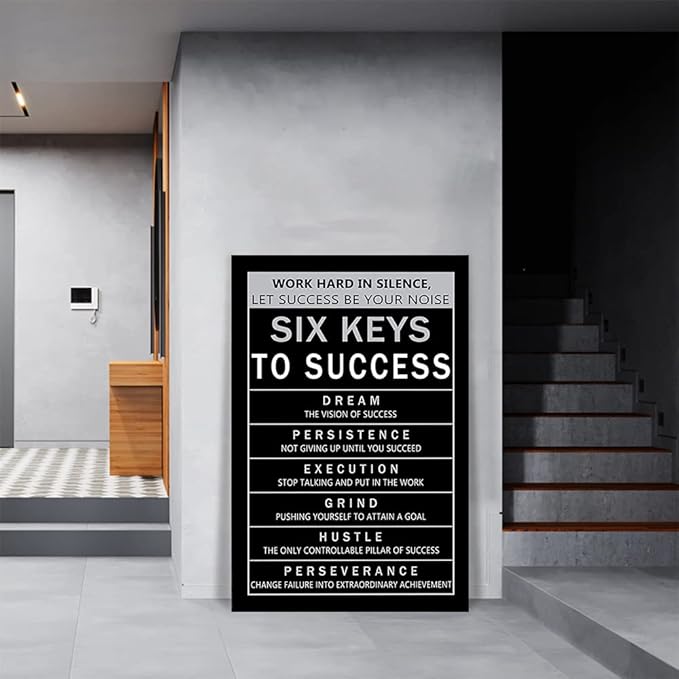 Yatsen Bridge Large Size Work Hard in Silence Let Success Be Your Noise Inspirational Office Quote Wall Art Six Keys to Success Artwork-24 inch x 36 inch