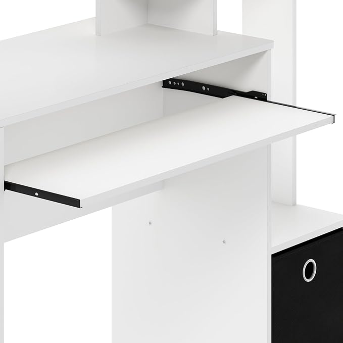 Furinno ECON Desk, 40" Wide Gaming Desk with Keyboard Tray, Computer Desk, Office Desk with Side Shelves and Storage Bin for Home Office, Plain White