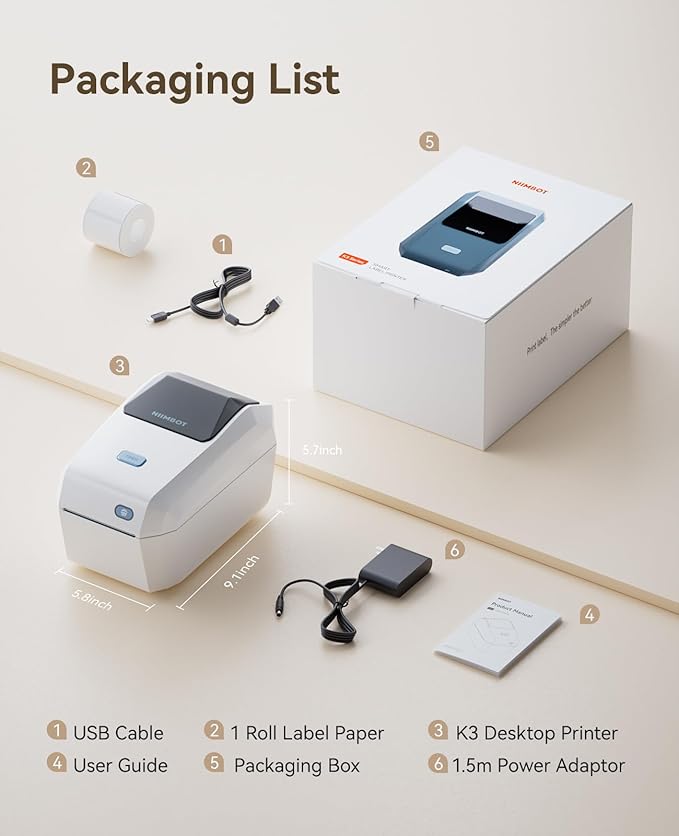 NIIMBOT Label Maker for Sticker Labels, K3 Label Printer Can Print Width 3.15 Inch Label Paper for Small Business and Home Office, Compatible with PC, 7 Android&3 iOS (White)