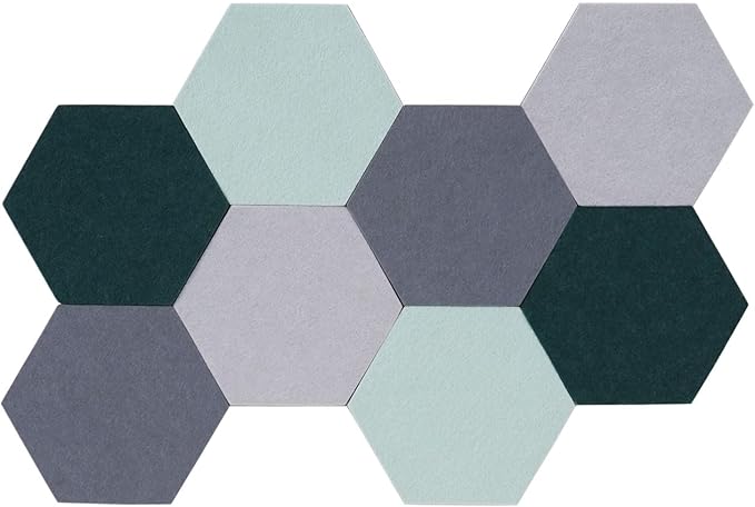 8Pcs Hexagon Felt Cork Board Tiles Self Adhesive Bulletin Board, Pin Board for Wall Decor Memos Photos Display (Set G)
