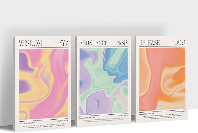 SHMAO Colorful Gradient Angel Numbers Poster Canvas Wall Art for Room Aesthetic Inspirational Spiritual Wall Art Paintings Abstract Minimalist Wall Decor for Bedroom 16"x24" x 3 Pcs