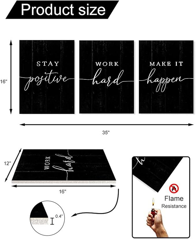 Inspirational Quotes Office Wall Art: Motivational Poster Positive Sayings Office Wall Decor, 3 Piece Black Motivation Picture Inspirational Prints 12x16"