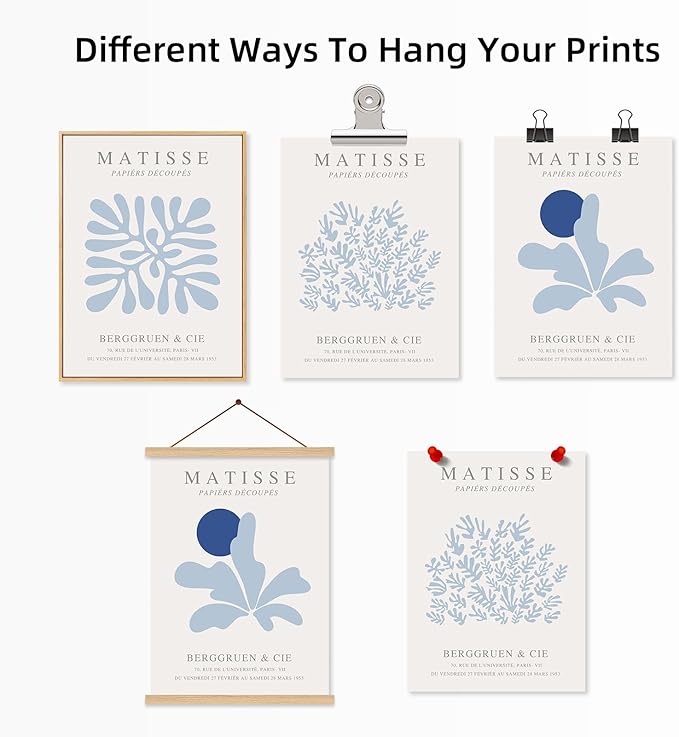 Youillne Henri Matisse Wall Art Prints Abstract Aesthetic Canvas Wall Art Blue Wall Decor Abstract Matisse Poster Minimalist Pictures Flower Market Painting for Bathroom 24x36 Inch Unframed Set of 3