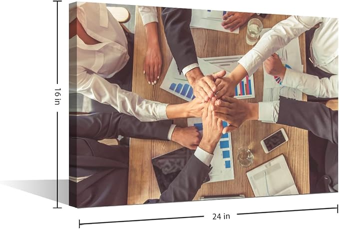 1 Panel Wall Art for Office Top View of Beautiful Business People In Formal Wear Holding Hands Together While Sitting In The Office Modern Artwork Canvas Print Pictures Ready To Hang (16"Wx24"H)