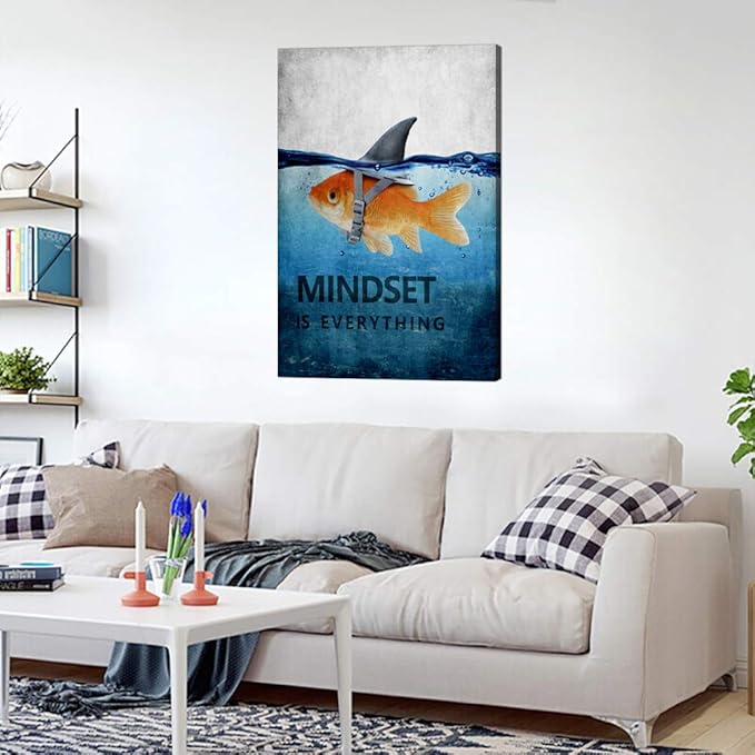 Yatsen Bridge Modern Mindset is Everything Inspirational Posters Goldfish Canvas Entrepreneur Motivational Office Quotes Wall Decor Inspirational Artwork for Home Office Gym Decor - 24''Wx36''H