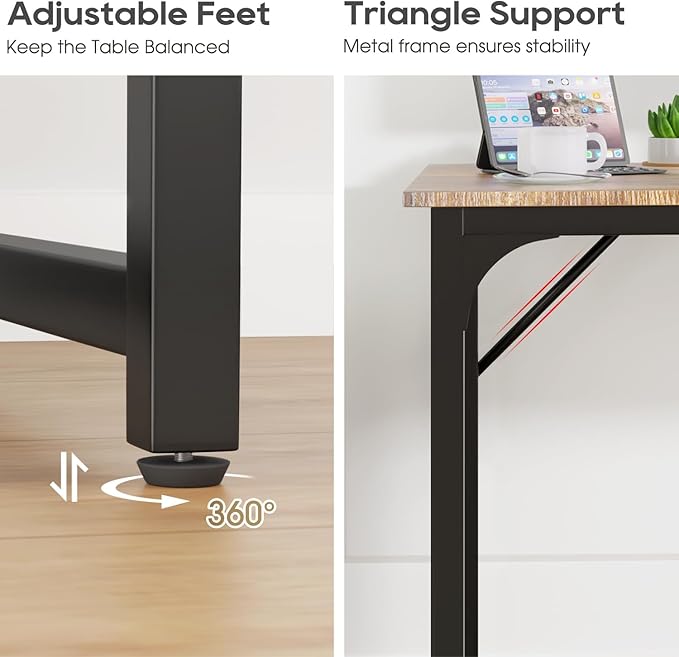 39 Inch Computer Desk Set of 2, Office Desk with Metal Frame, Home Office Desk, Modern Simple Style for Small Space Home Office, Living Room, Bedroom, Brown