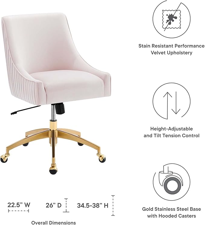 Modway EEI-5080-PNK Discern Performance Velvet Office Chair, Pink
