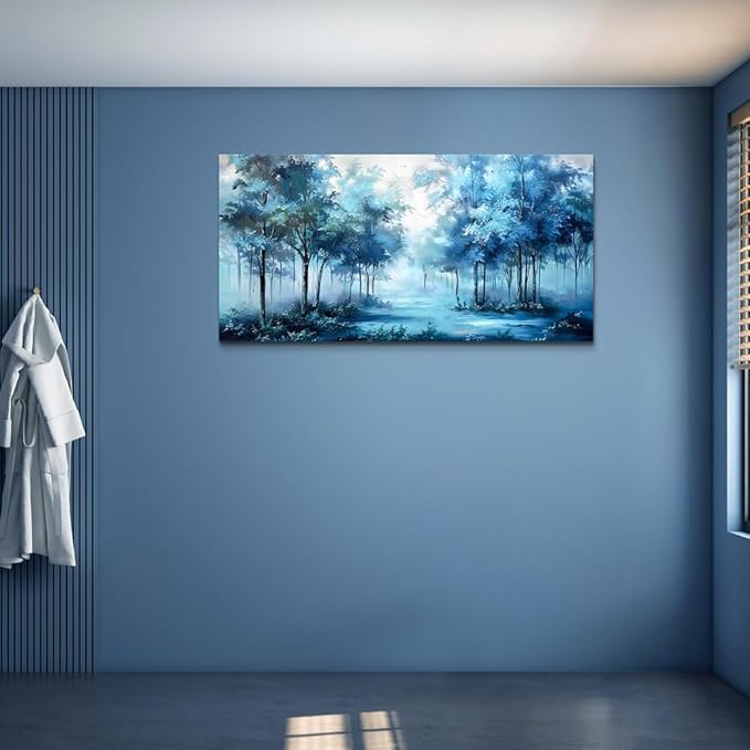 Wapluam Large Canvas Wall Art For Bedroom Wall Decor For Living Room Office Decorations Trees Wall Paintings Foggy Forest Landscape Pictures Artwork Stretched and Framed Canvas Art Home Decor