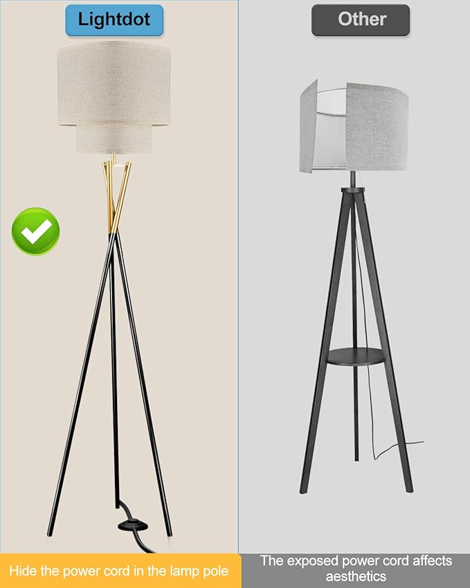 Lightdot Black Tripod Floor Lamp, Modern Floor Lamps for Living Room, Standing Lamp with Dual Drum, E26 Bulb Included, 67.7" Tall Floor Lamp for Bedroom, Home Office