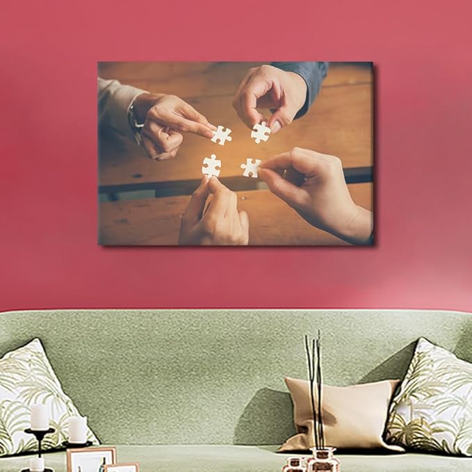 TUMOVO Wall Art For Office Business Teamwork Concept Pictures 1 Panel Inspirational Wall Art Positive Modern Decor Puzzle Poster Canvas Print (16" Wx24 H)