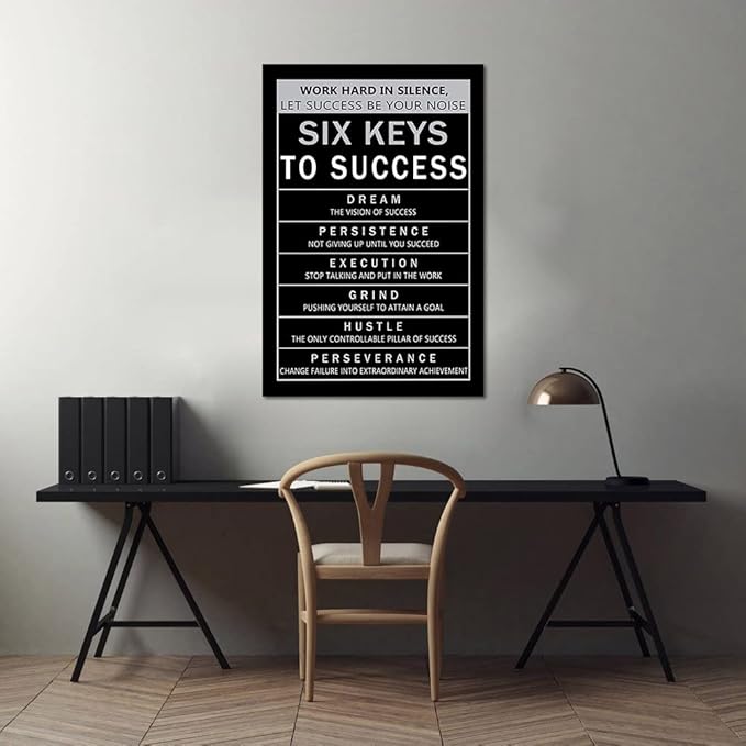 Yatsen Bridge Large Size Work Hard in Silence Let Success Be Your Noise Inspirational Office Quote Wall Art Six Keys to Success Artwork-24 inch x 36 inch