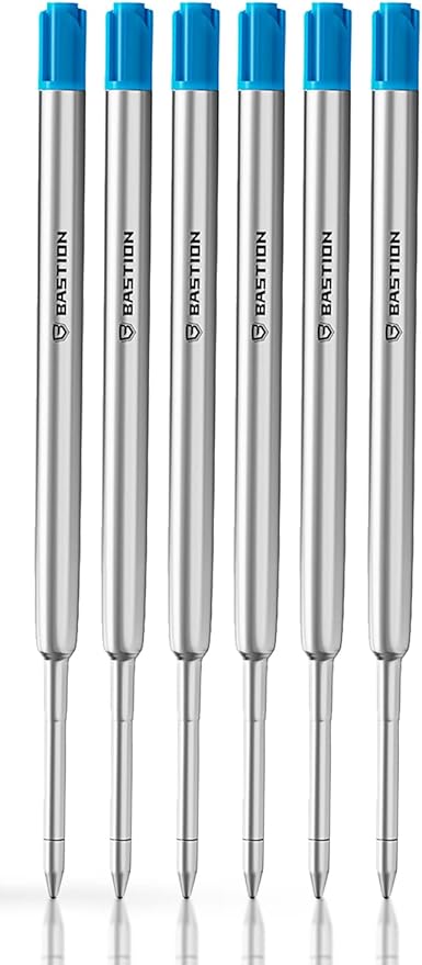 BASTION® Premium Pen Refill, Deeply Pigmented Ink for All Bolt Action Luxury Pens, Standard Ink Refill with 0.55mm Fine Tip - Blue Gel, 6 PC