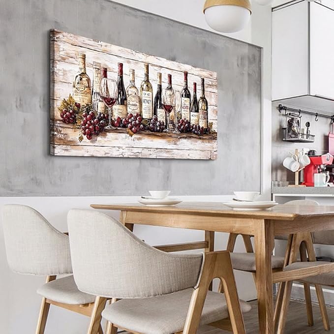 QIYILEXWART Large Wall Decor For Living Room Stretched And Framed Canvas Wall Art For Kitchen Wall Decorations For Bedroom Wine Bottle Painting Farmhouse Pictures Home Decor Ready To Hang