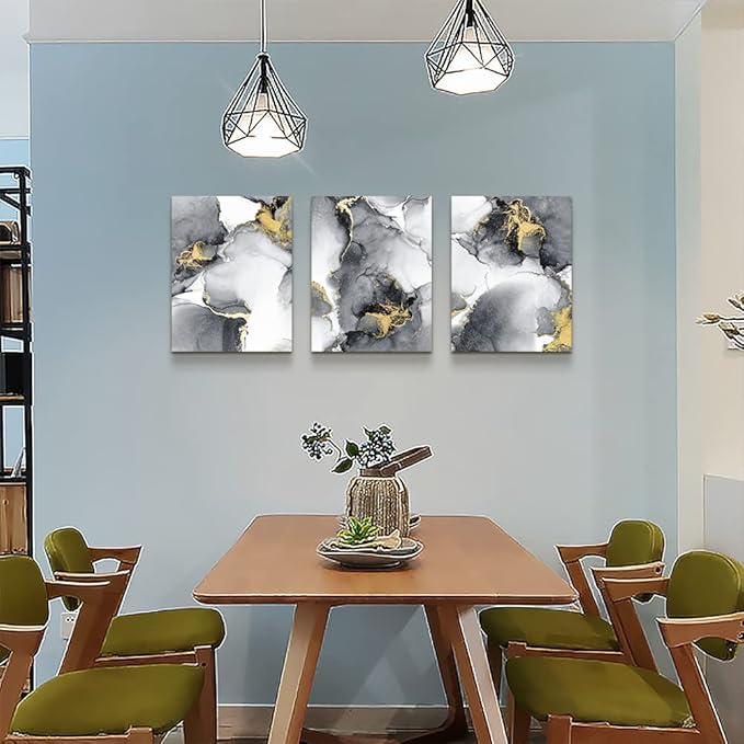TTHYUEWS Abstract Wall Art For Living Room Bedroom Wall Decor Artworks Office Decor Abstract Ink Wall Paintings 3 Piece Bathroom Wall Posters Canvas Prints Pictures Ready To Hang Home Decorations