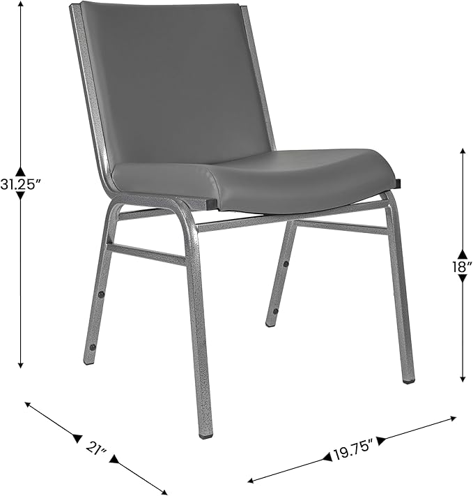 Flash Furniture 4 Pack Hercules Heavy-Duty Vinyl Lobby Chairs with Ganging Brackets and Cushioned Seats, Stacking Chairs for Waiting Rooms/Offices, Gray