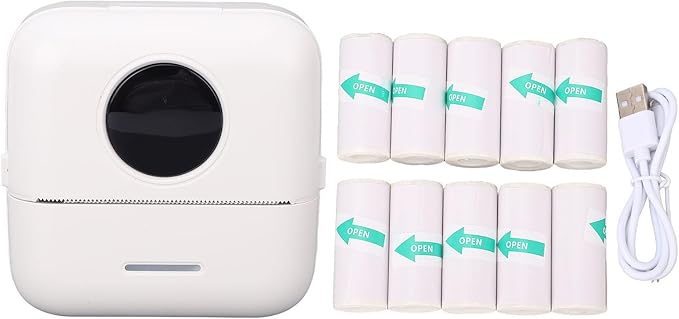 Portable Thermal Sticker Printer with Bluetooth Connectivity for Mobile Devices - Includes 10 Rolls of 57 x 26 mm Self Adhesive Paper - Inkless Printing for Office and Personal Use