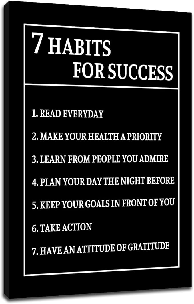 7 Habits for Success Inspirational Canvas Wall Art Motivational Positive Poster Print for Modern Modern Bathroom Bedroom Living Room Wall Decor Artwork Ready to Hang [12''Wx18''H]