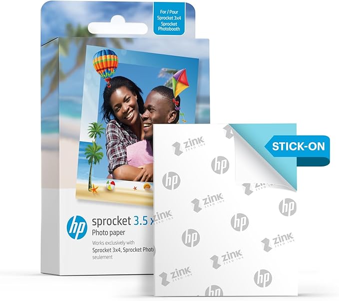 HP Sprocket 3.5 x 4.25" (8.9x10.8 cm) Premium Zink Sticky Back Photo Paper, 50 Sheets, Compatible Only with HP Sprocket 3x4 & Photobooth Photo Printers