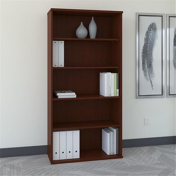 Bush Business Furniture Series C Tall 5 Shelf Bookcase in Mahogany, Large Storage and Display Bookshelf for Home or Professional Office