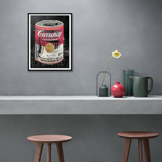 Money Inspirational Framed Canvas Wall Art Dollars Rolls Colorful Picture Motivational Posters Ideal for Office Home Living Room Classroom Wall Decor 12X16inch