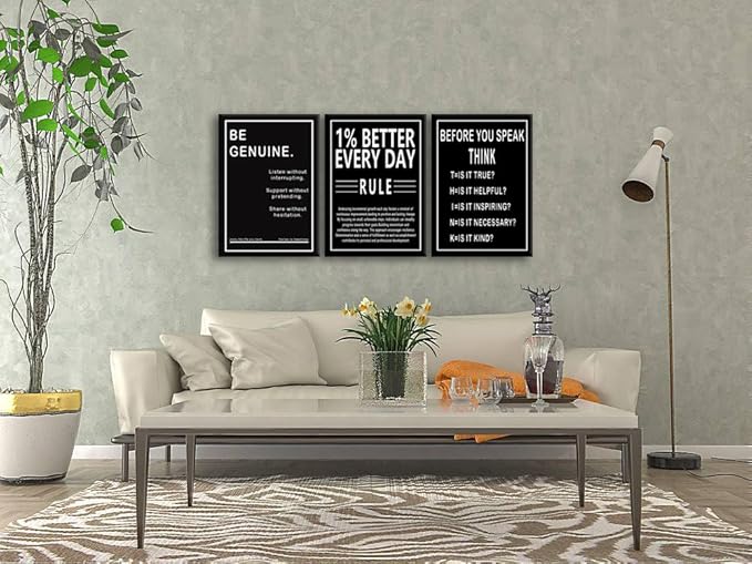 Before You Speak Think Motivational Canvas Wall Art 1% Better Every Day Rule Poster Inspirational Quotes Office Wall Decor Print Framed Artwork for Home Living Room School Decor [60" W X 28" H]