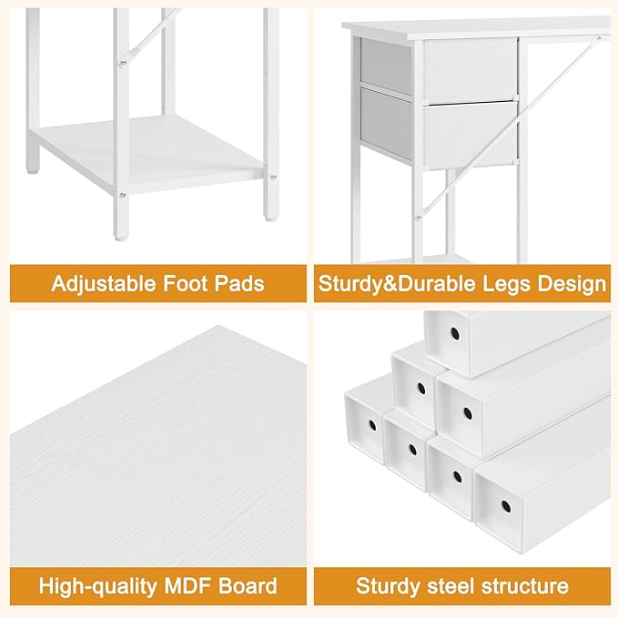 Grandder Computer Desk with 4 Drawers, 47 Inch Office Table with Storage, Gaming with CPU Shelves, Writing Desk Workstation for Home Office, Study, Bedroom, Work from Home, White