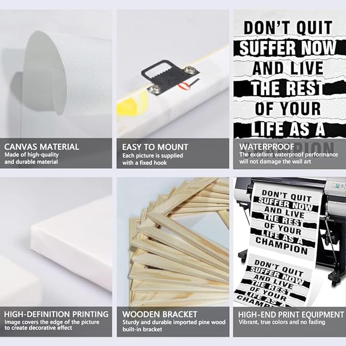 Black and White Inspirational Framed Wall Art Motivational Posters Canvas Paintings Office Men Wall Decor Don't Quit Artwork Gallery Wrapped Easy to Hang-12x16 inch