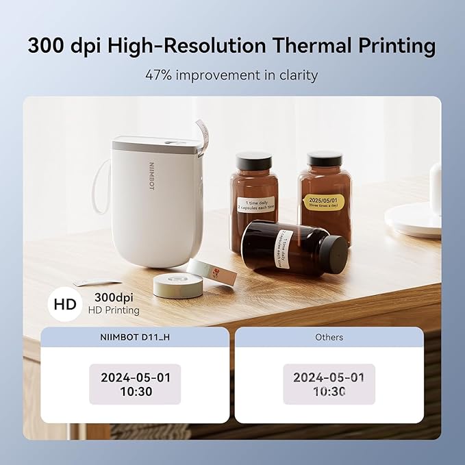NIIMBOT D11 New Version Label Maker Machine with 3 Rolls Tape, 300DPI Bluetooth Label Printer, Portable Thermal Printer, Sticker Maker for Organizing Home Office School+Extra 6 Rolls Tapes