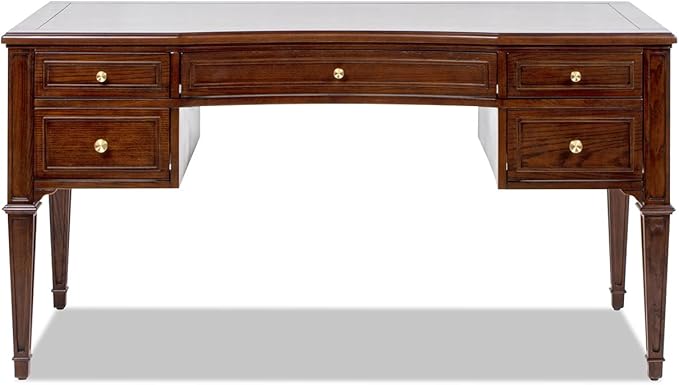 JTH Luxe Dauphin Gold Accent 5-Drawer Wood Executive Desk, Walnut Brown Wood