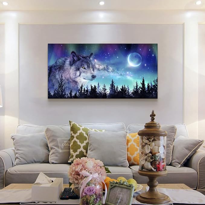 Canvas Wall Art For Living Room Large Wall Decor Paintings For Bedroom Modern Family Wall Decorations For Office Abstract Aurora Scenery Canvas Art Wolf Decor Pictures Artwork Posters Home Decor