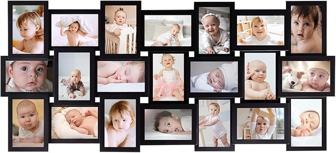 HELLO LAURA Picture Frames Collage Wall Decor - 21 Picture Collage Frames for 4x6 Photos Display Wall Hanging Gallery Frame Set Photo Collage Frame for Home Living Room - Black