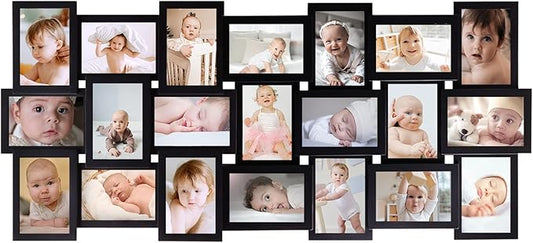 HELLO LAURA Picture Frames Collage Wall Decor - 21 Picture Collage Frames for 4x6 Photos Display Wall Hanging Gallery Frame Set Photo Collage Frame for Home Living Room - Black