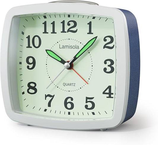 Battery Analog Travel Alarm Clock, Small Clock for Bedroom, Desk Table Shelf Clocks for Room Office Bathroom Vanity, Aesthetic Retro Clocks for Kids, Dark Blue