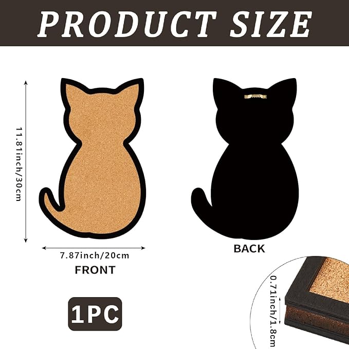 CRASPIRE Cat Pin Cork Board 11.8 X 7.9 Inch Wall Mounted Framed Bulletin Display Boards Badge Wooden Decorative Memory Memo Brooch Lapel Pins Holder Storage for Home Office Classroom Decoration