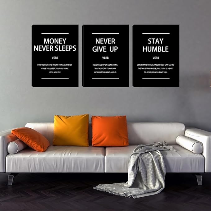 3 Piece Black Saying Wall Art Minimalism Wall Art Inspirational Pictures Wall Decor Motivational Posters Canvas Wall Art Office Decor Inspiring Poster for Living Room Bedroom Workplace Gym 16"x24"x3