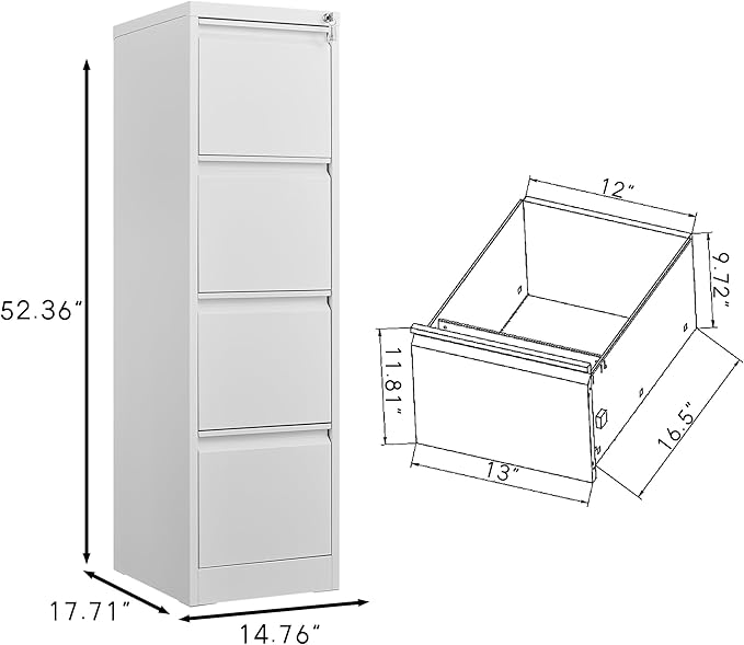 4 Drawer Filing Cabinet,Metal Vertical Filing Cabinets with Lock for Home Office,Heavy Duty File Storage Cabinet for Letter/Legal/A4/F4 Size File
