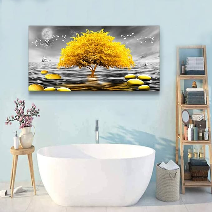 MHARTK66 Wall Decorations For Living Room Canvas Wall Art For Bedroom Abstract Wall Decor Black And White Canvas Art Yellow Tree Paintings Bathroom Home Decoration Hang Pictures Office Large Artworks