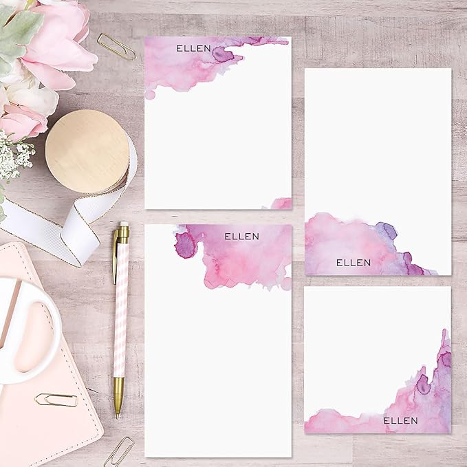 Current Watercolor Mark Personalized Notepad Sets - Set of 4, 100-sheet pads, Add Your Name, Largest pad 4-1/4" x 6-3/4", Personalized Stationery, Graduation Gift