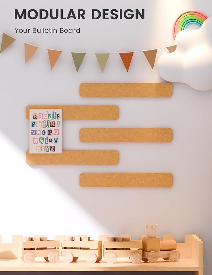 Fluxynara Cork Board Alternative Felt Strip Board 5-Pack 13"x2", Office Pin Board with 35 Push Pins, Adhesive Install for Bedroom Door & Home Office(Sunset Yellow)