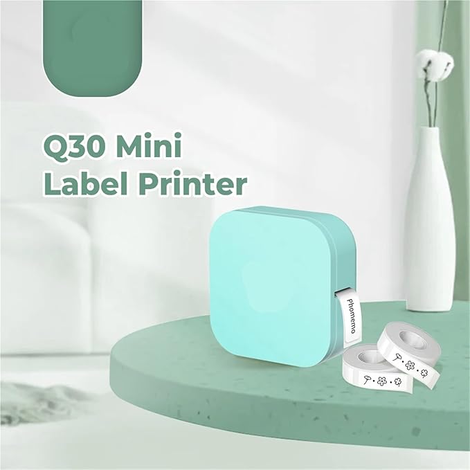 Label Printer, Q30 Label Maker Wireless Mini Thermal Printer Portable Adhesive Sticker Barcode Labeling Machine for School Home Office(Green Printer)
