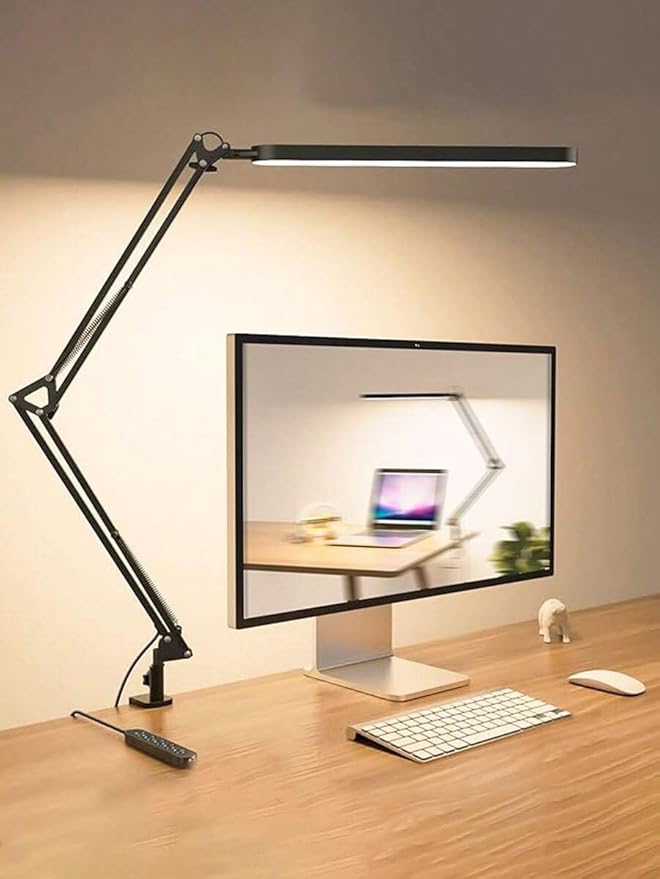 Dimmable LED Desk Lamp with Swing Arm and Clip, USB Powered Eye-Care Light with Memory Function, Adjustable for Office, Dorm, Studio, or Reading