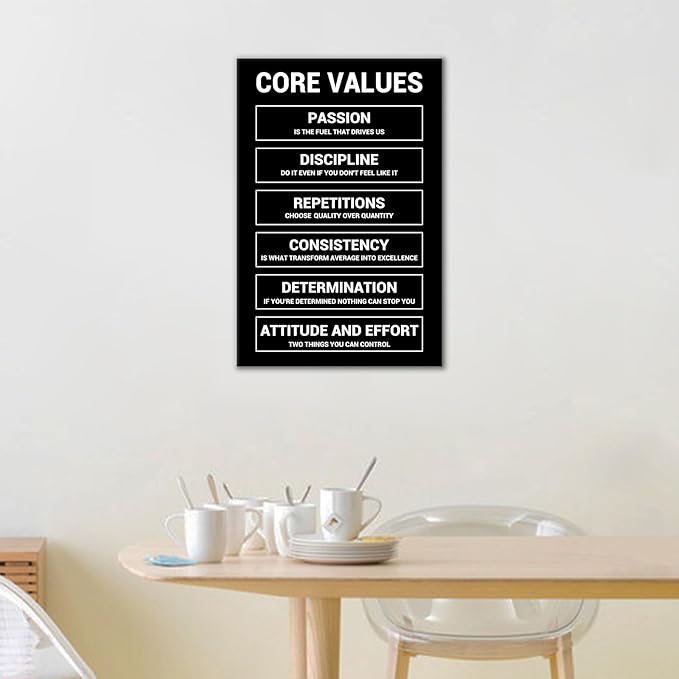 DINGFUN Motivational Canvas Wall Art Core Values Inspirational Poster Inspiring Prints Positive Quotes Picture Painting Artwork for Modern Home Decor Bedroom Gym Office Ready to Hang [12''Wx 18''H]