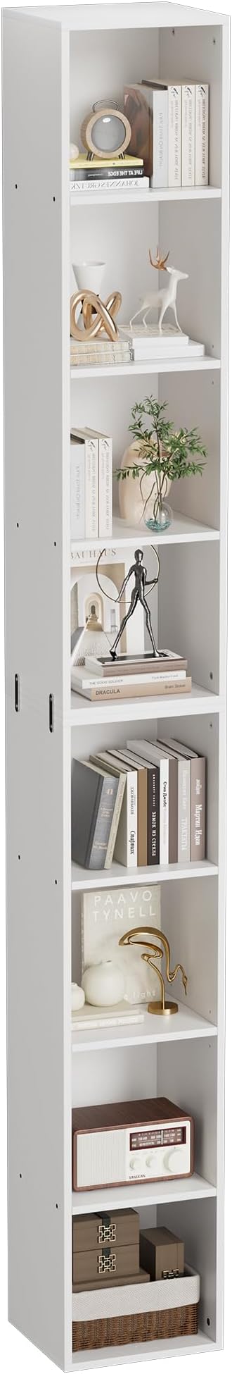 Ollieroo Book Shelf, 8 Tier Bookcase, 82.6 inches Tall Narrow Bookshelf, Wooden 8 Cube Storage Media Shelf, Vertical Slim Book Case with Removal Panels for Living Room, Bedroom, Entrance Hall