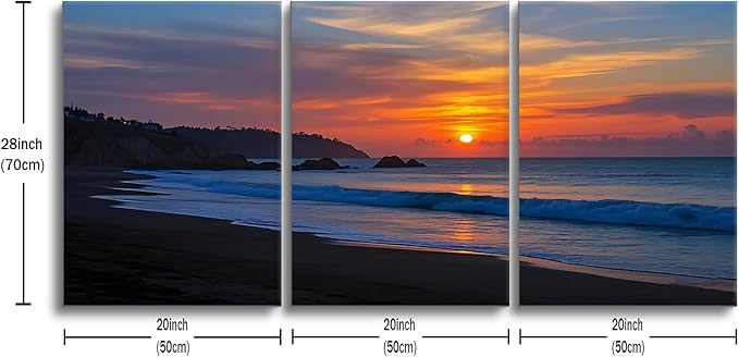 Nature Landscape Canvas Wall Art Sandy Beach at Dusk Posters Print Seaside Scenery Picture Painting for Modern Home Kitchen Bedroom Office Hotel Wall Decoration Artwork Ready to Hang [36''W x 16''H]