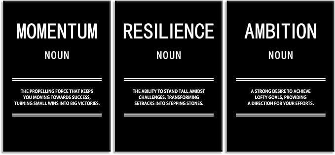 WYJZDZQ8 Ambition Momentum Resilience 3 Panel Inspirational Wall Art Motivational Canvas Print Poster Picture Painting Modern Inspiring Artwork for Home Living Room Office Wall Decor [60''Wx 28''H]