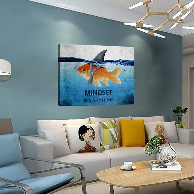 Framed Mindset is Everything Canvas Wall Art Modern Inspirational Wall Art Motivational Office Wall Decor Quotes Artwork for Home Office Decoration - 18''Hx24''W