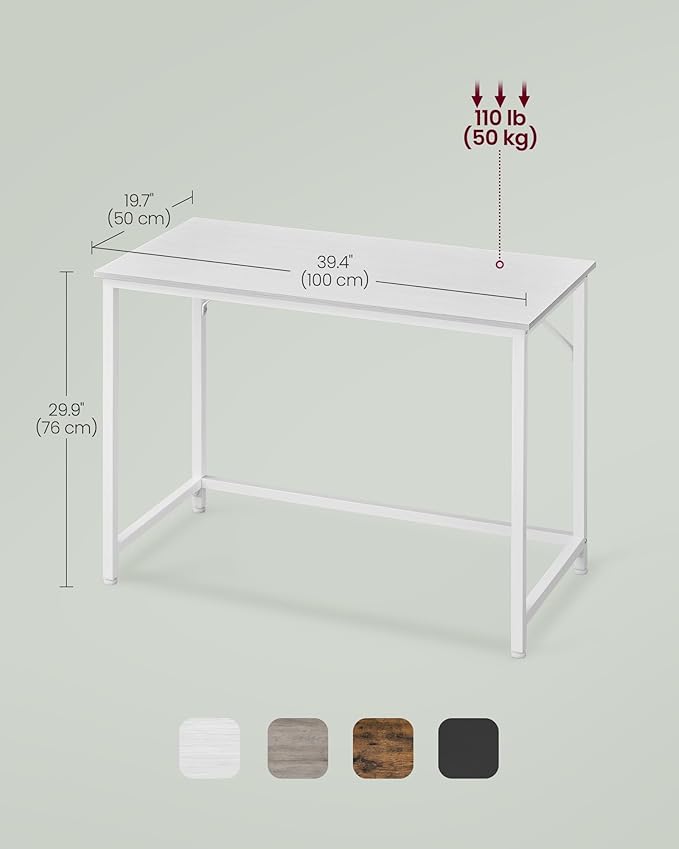 VASAGLE Computer Desk, Office Work Desk, 39.4 x 19.7 x 29.9 Inches, for Study, Bedroom, Home Office, Living Room, Maple White and Cloud White ULWD041W44
