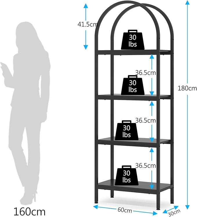 Tribesigns 4-Tier Open Bookshelf, 70.8" Wood Bookcase Storage Shelves with Metal Frame, Freestanding Display Rack Tall Shelving Unit for Office, Bedroom, Living Room, Easy Assembly (Black, 1PC)