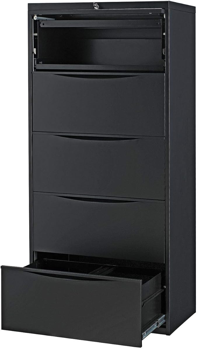 Global Industrial 30"W Premium Lateral File Cabinet, 5 Drawer, Black