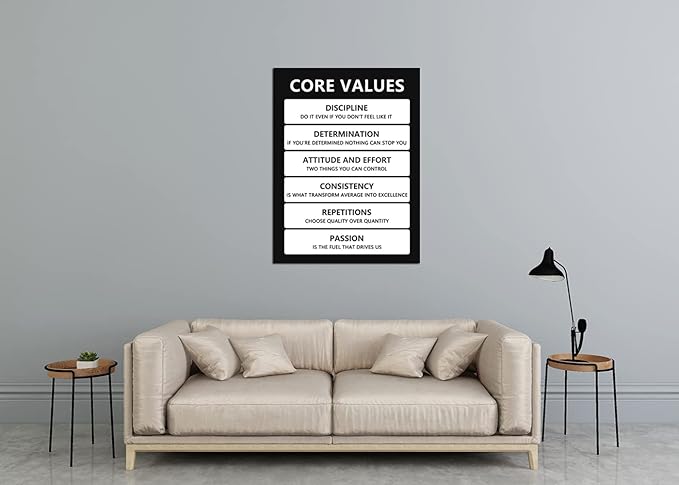 Core Values Motivational Canvas Painting Inspiration Wall Art for Office Inspirational Poster Prints Wall Pictures for Living Room Home Decor Framed Ready to Hang [30''W x 40''H]